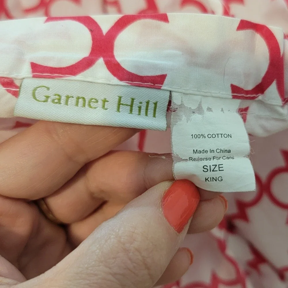 Garnet Hill King Duvet Cover Red White Geometric Quatrefoil 100% Cotton EUC READ